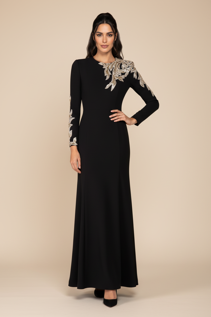 Elise Golden Appliqued Embellished Dress - Hot fashionista