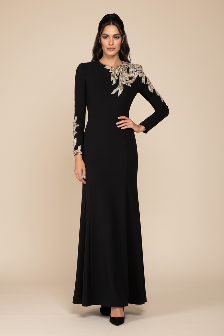 Elise Golden Appliqued Embellished Dress - Hot fashionista