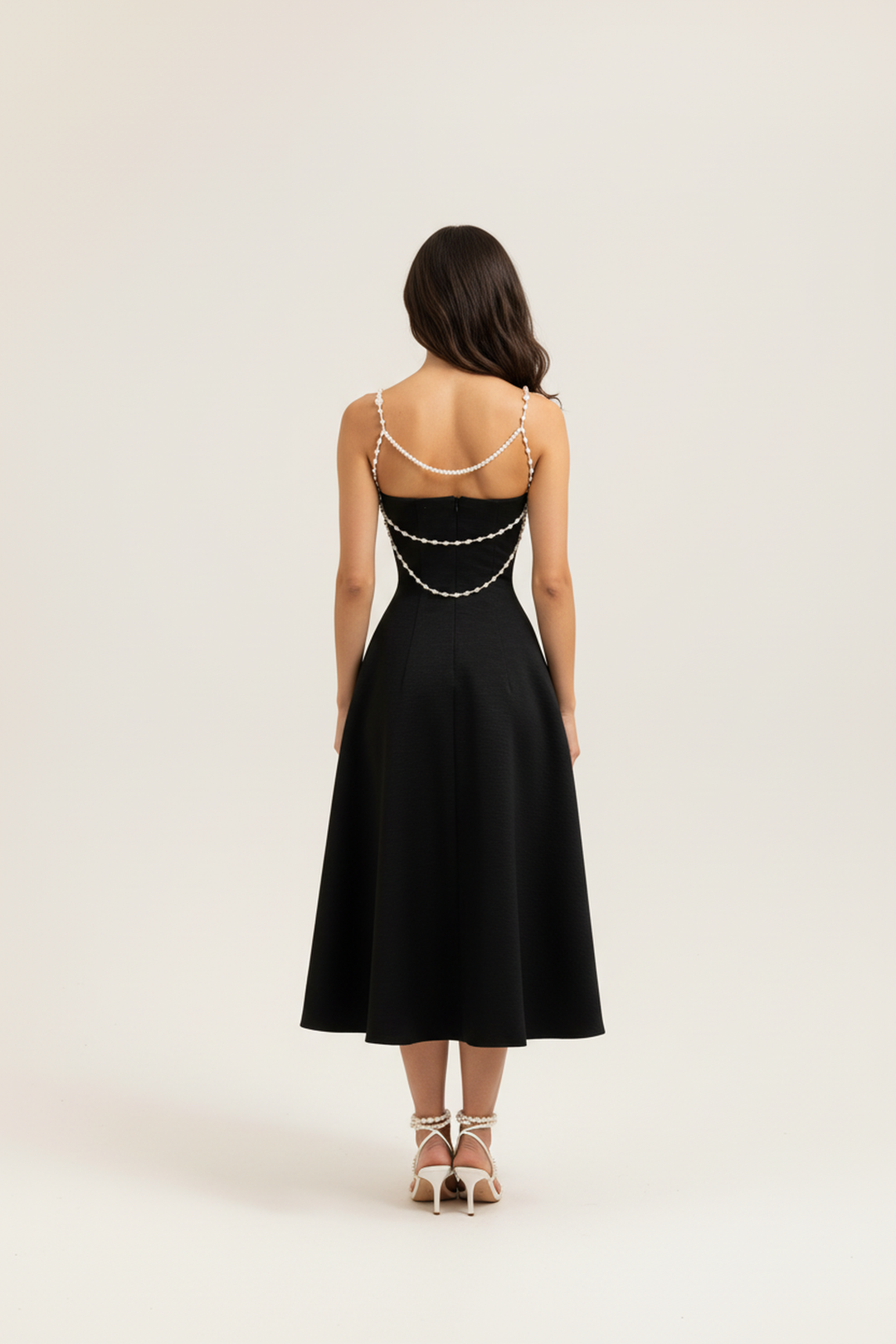 Riley Black Pearl Chain A-Line Midi Dress - Hot fashionista