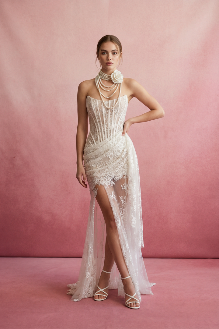 Winter Lace Corset Embellished Skirt Set