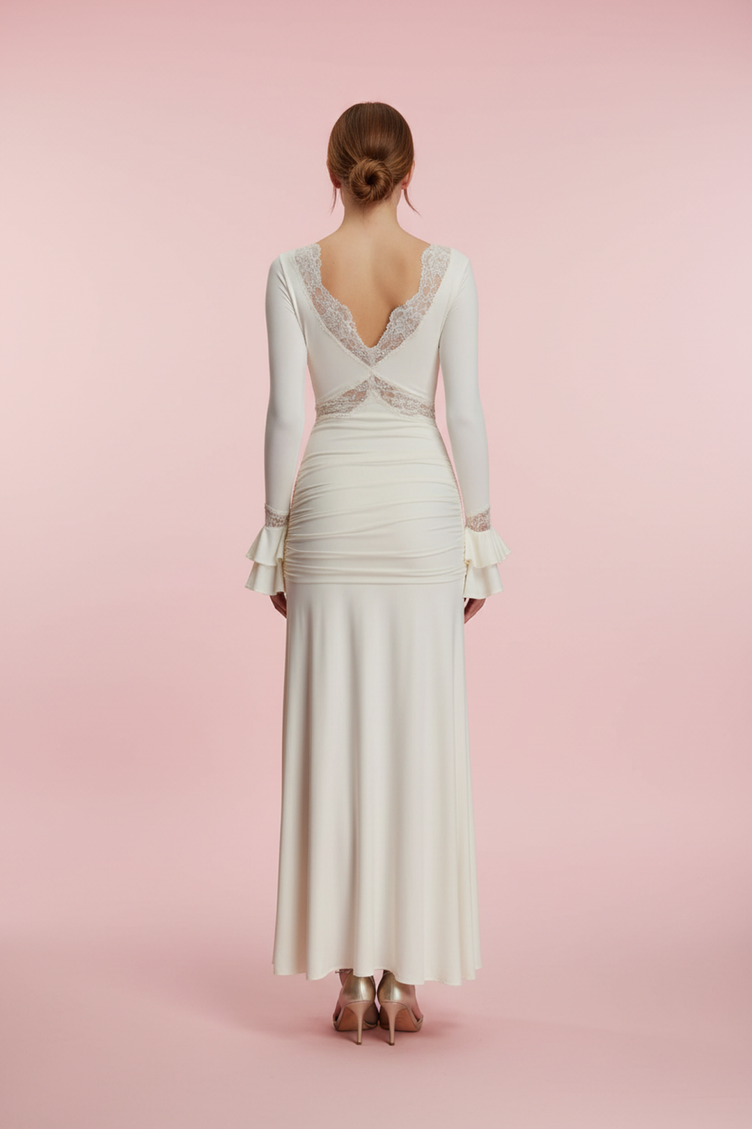 Addison Meshki Cream Long Sleeve Dress with Lace Dress - Hot fashionista