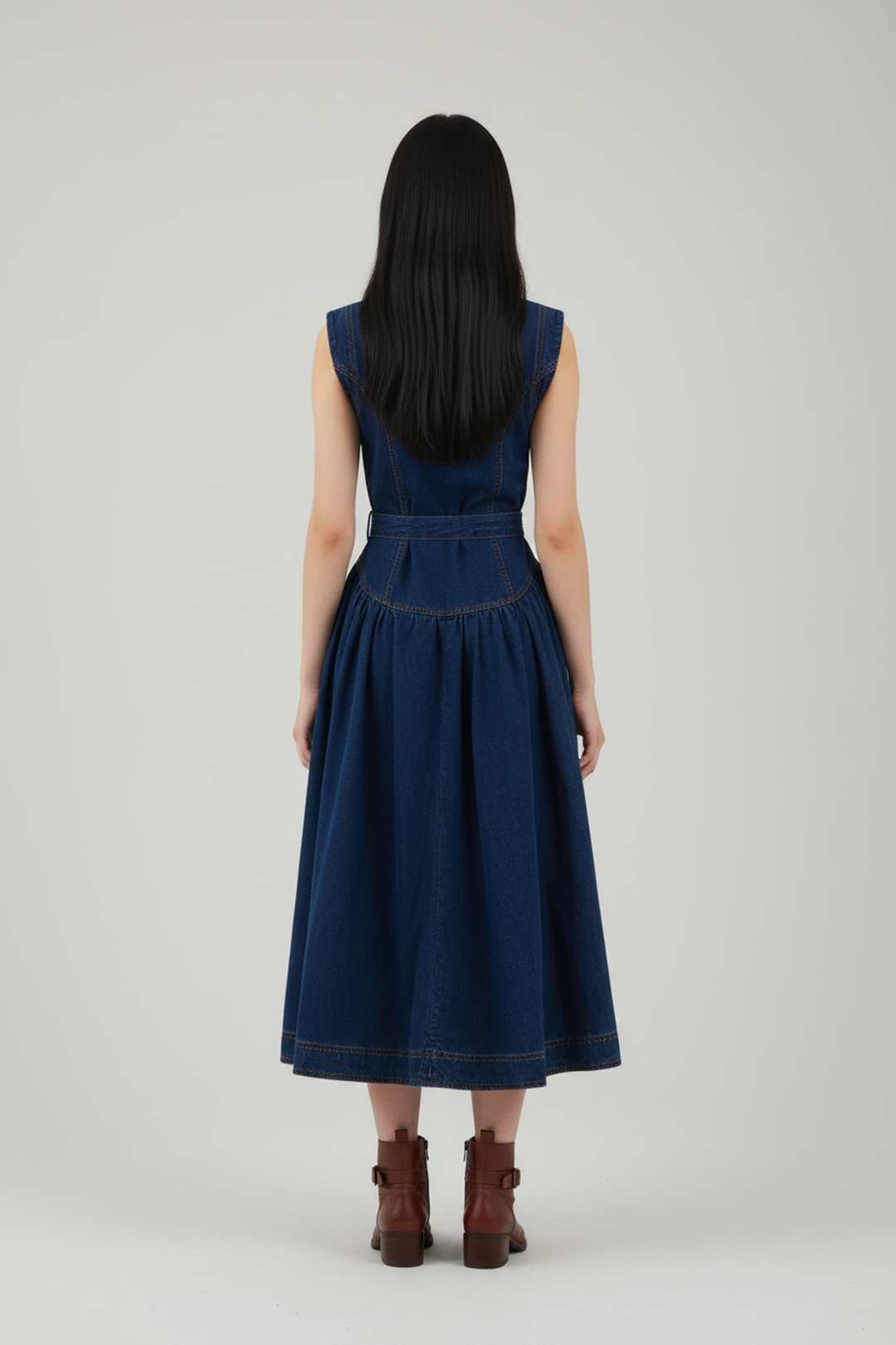 Aria Chic Belted Denim Midi Dress - Hot fashionista