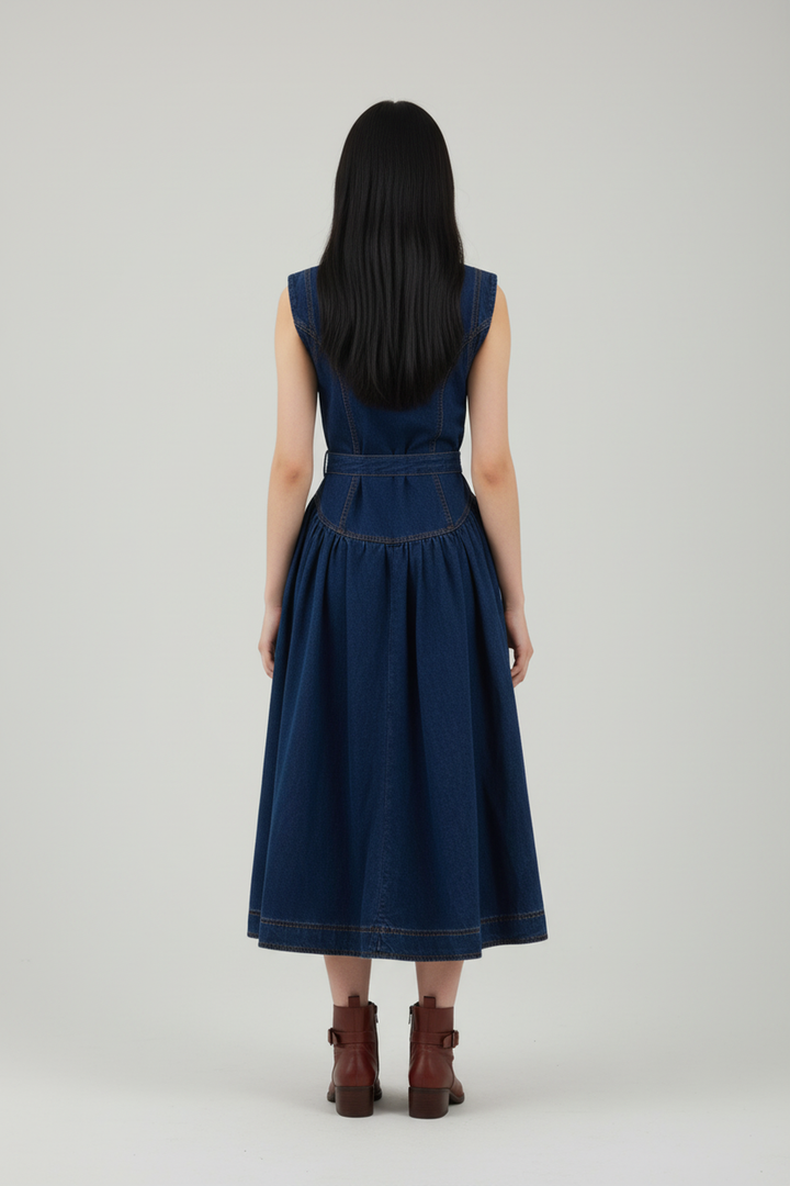 Aria Chic Belted Denim Midi Dress - Hot fashionista