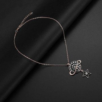 Tammy Stylish Star Moon Rhinestones Earrings Gold Necklace Stellar Set