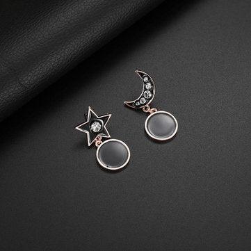Tammy Stylish Star Moon Rhinestones Earrings Gold Necklace Stellar Set