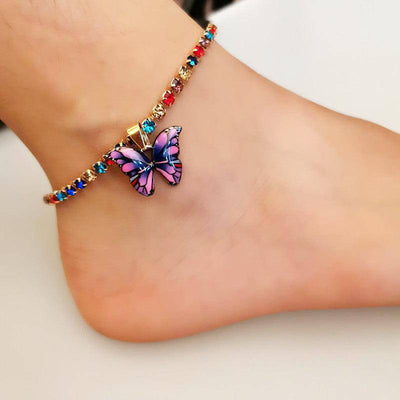 Brynne Rhinestone Butterfly Pendant Anklet - Hot fashionista
