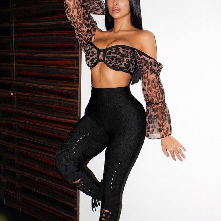 Naima Allover Leopard Off Shoulder Crop Top - Hot fashionista