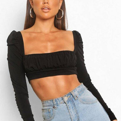 Aniyah Square Neck Solid Crop Top - Hot fashionista