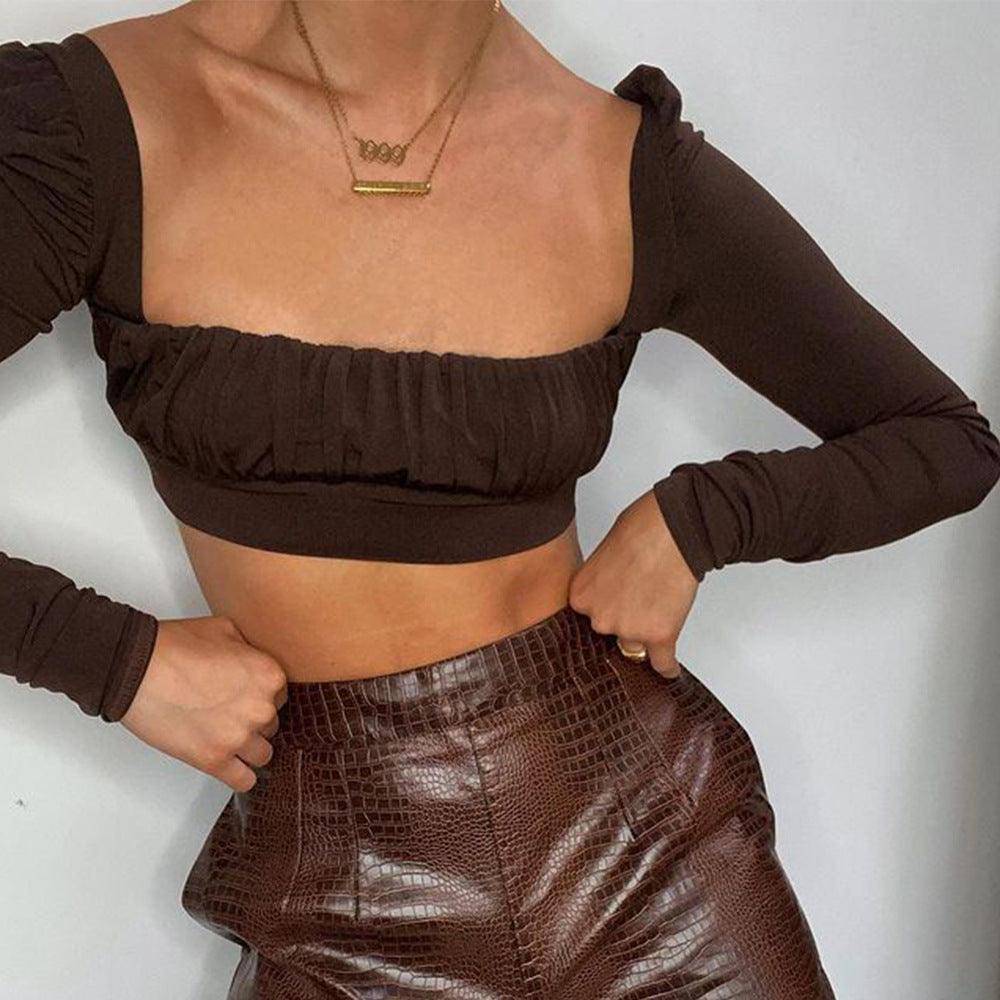 Aniyah Square Neck Solid Crop Top - Hot fashionista