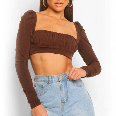 Aniyah Square Neck Solid Crop Top