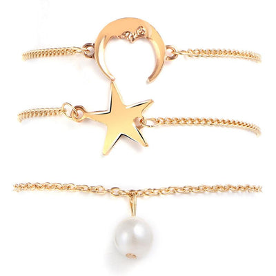 Lois Stylish Chains of Pearl Star Moon Shape Set - Hot fashionista