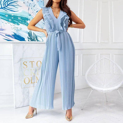 Olive Solid Pleated Wide Jumpsuit - Hot fashionista