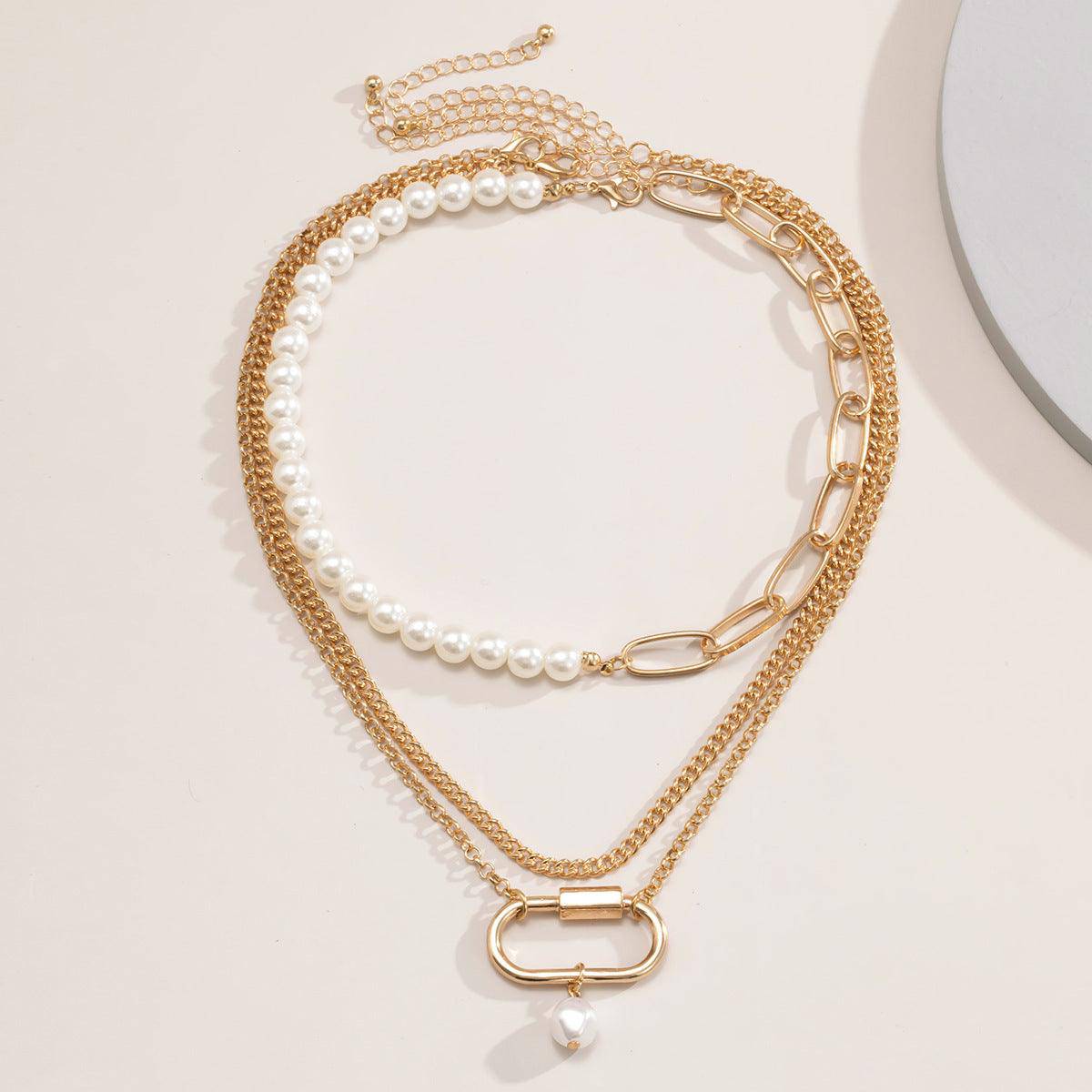 Genevieve 3 Pieces Pearl Metal Block Necklace Set