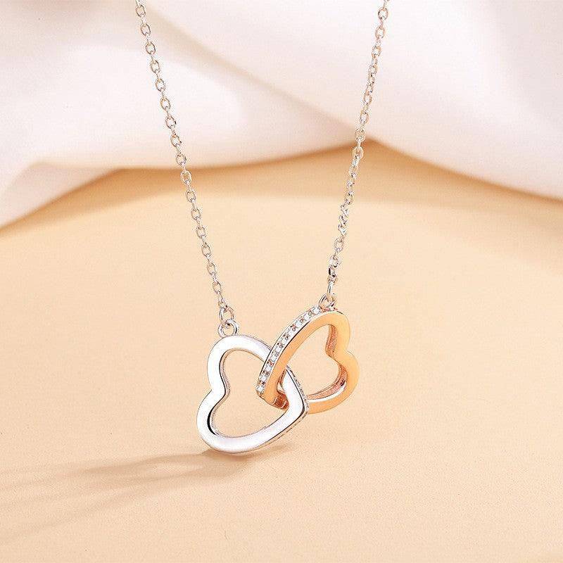 Emma Two Hearts Embellished Necklace - Hot fashionista