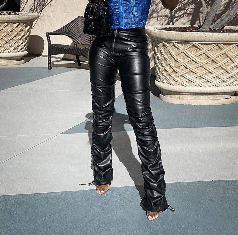 Katelyn Solid Ruched Leather Pants
