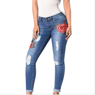Jaelyn Embroidered Tattered Jeans - Hot fashionista