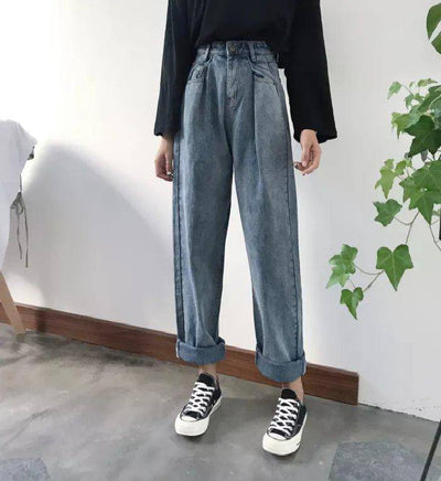 Yuliana High Waist Broad Loose Thin Jeans