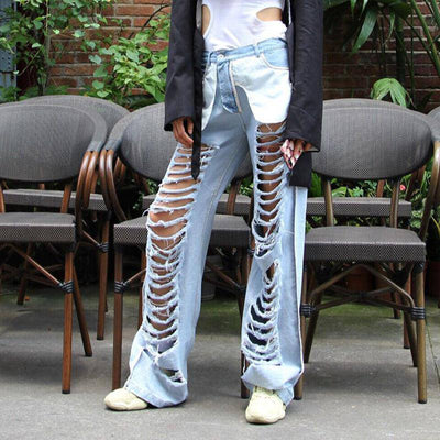 Nina Hollow Out Denim Wide Jeans - Hot fashionista