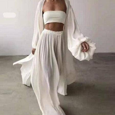 Ana Bandeau Top & Oversize Pants With Puff Sleeve Robe