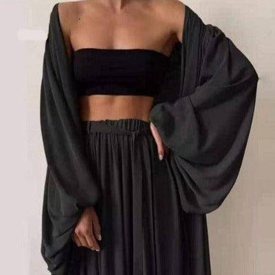 Ana Bandeau Top & Oversize Pants With Puff Sleeve Robe - Hot fashionista