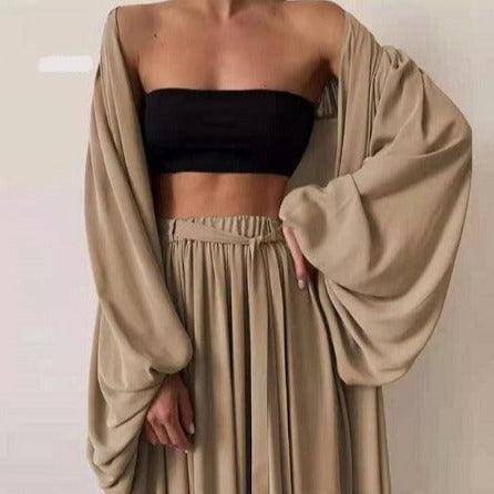 Ana Bandeau Top & Oversize Pants With Puff Sleeve Robe - Hot fashionista
