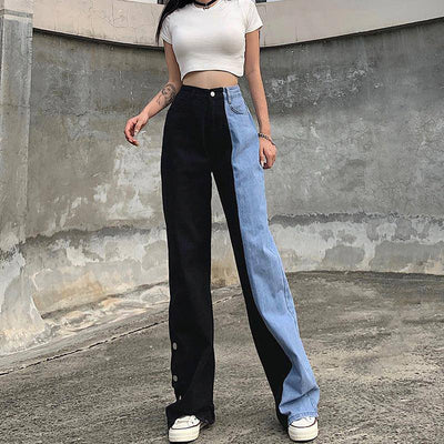 Alia High Waist Two-tone Patchwork Denim Jeans - Hot fashionista