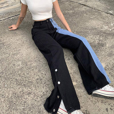 Alia High Waist Two-tone Patchwork Denim Jeans - Hot fashionista
