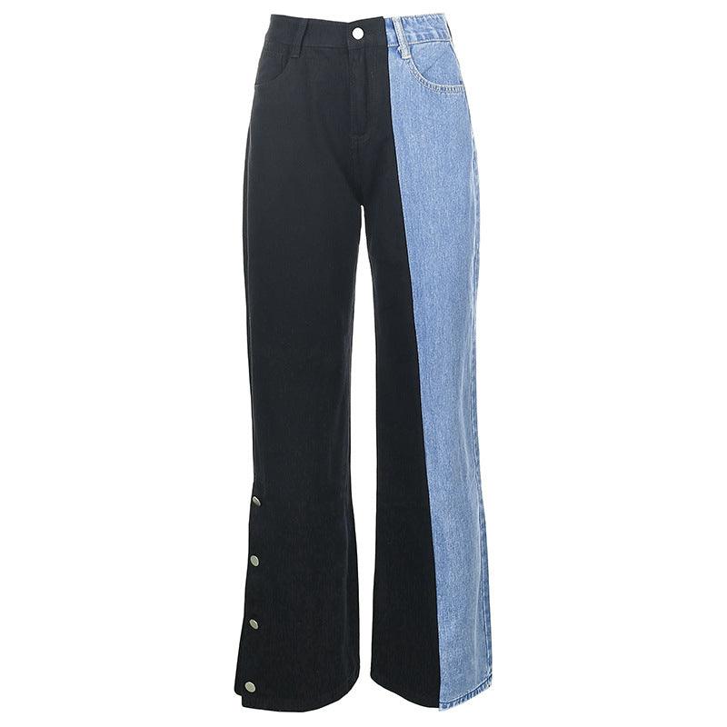 Alia High Waist Two-tone Patchwork Denim Jeans