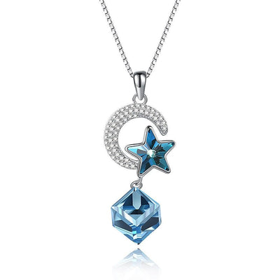 Rhea Sterling Silver Crystal Element Moon & Star Necklace