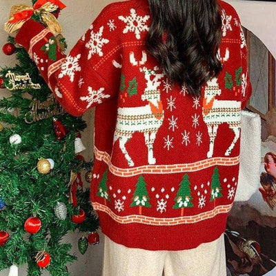 Couple Reindeer Print Long Sleeve Knitted Sweater - Hot fashionista
