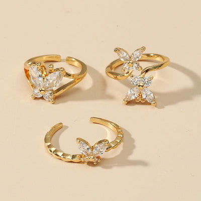 Anna Three-pieces Butterfly Open Ring Set - Hot fashionista