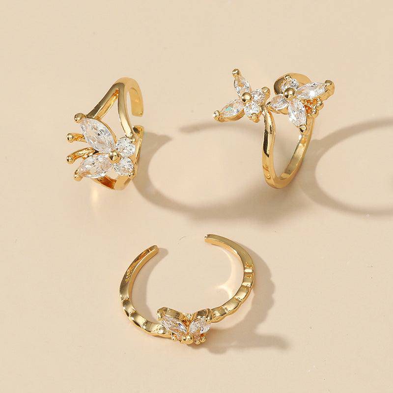 Anna Three-pieces Butterfly Open Ring Set - Hot fashionista