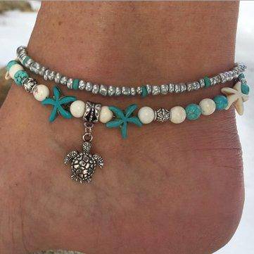 Samantha Conch Beads Yoga Beach Turtle Pendant Pearl Crystal Anklet