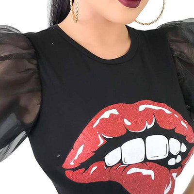 Deanna Ruffle Mesh Sleeve Printed Shirt - Hot fashionista