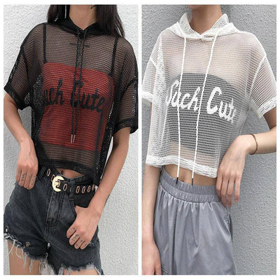 Dylan Hooded Fishnet Mesh Crop Top - Hot fashionista