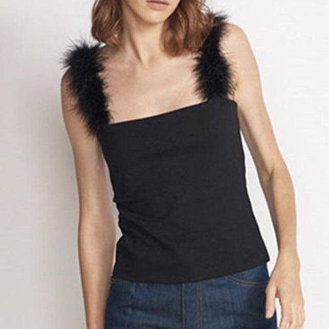 Shirley Faux Fur Strap Solid Top - Hot fashionista