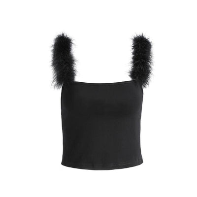 Shirley Faux Fur Strap Solid Top - Hot fashionista