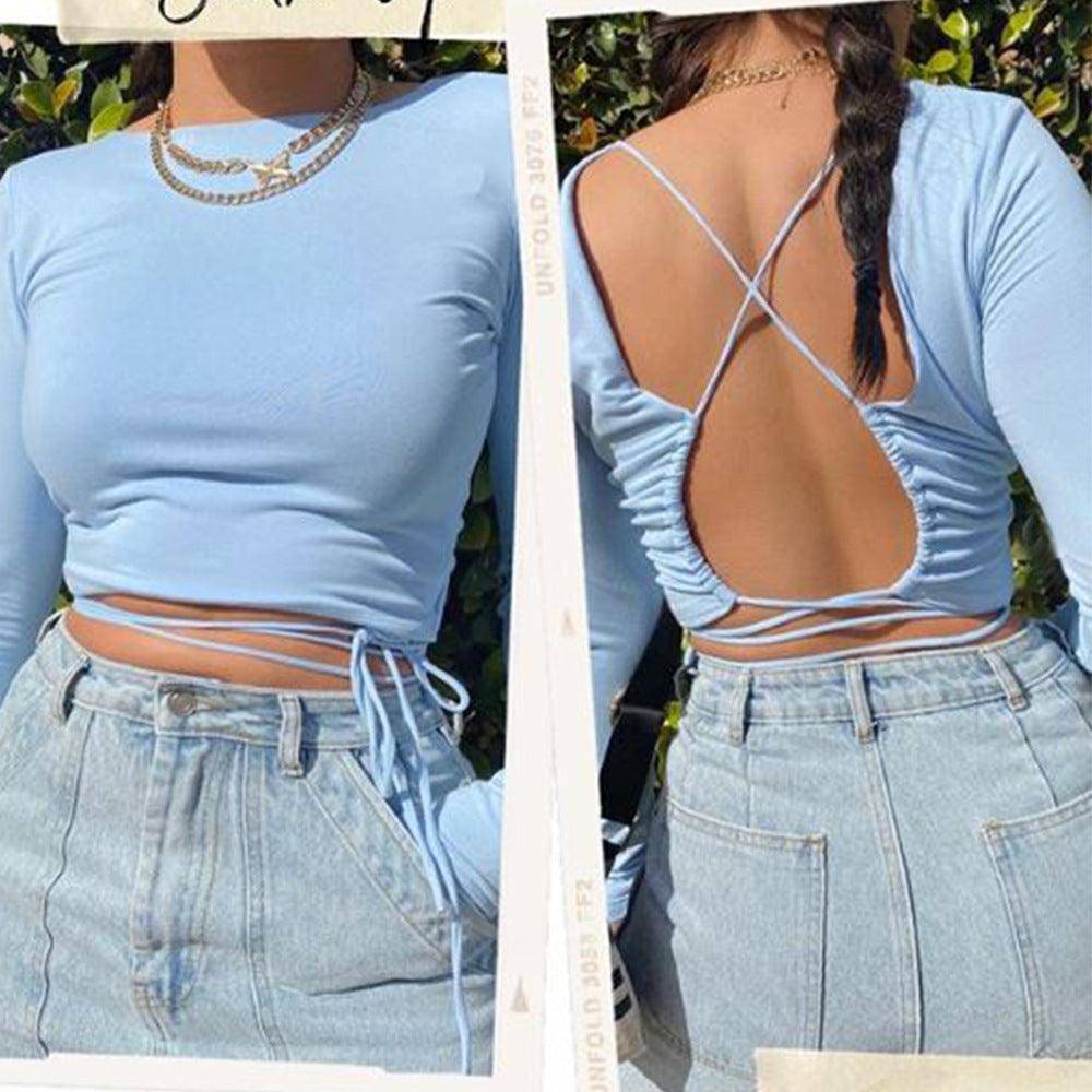 Alisson Backless Solid Crop Top