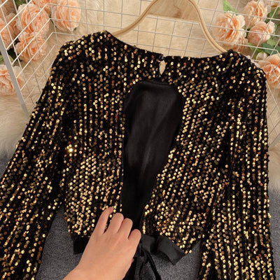 Viviana Hollow Out Sequin Blouse - Hot fashionista