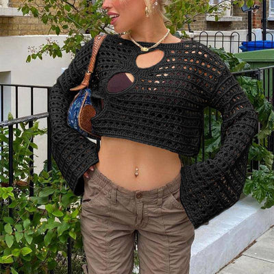 Gabriela Hollow Out Knitted Cover Up Crop Top - Hot fashionista