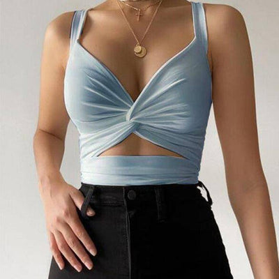 Serena Solid Twist Front Hollow Out Tank Top - Hot fashionista