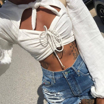 Brittany Solid Puff Sleeve Crop Top - Hot fashionista