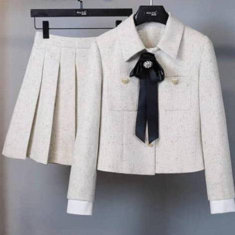 Donna Long Sleeve Bow Tie Embellished Skirt Set - Hot fashionista