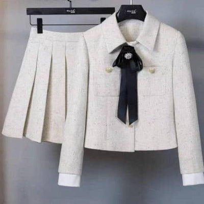 Donna Long Sleeve Bow Tie Embellished Skirt Set - Hot fashionista