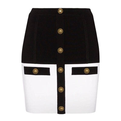 Corinne Two-tone Button Design Skirt