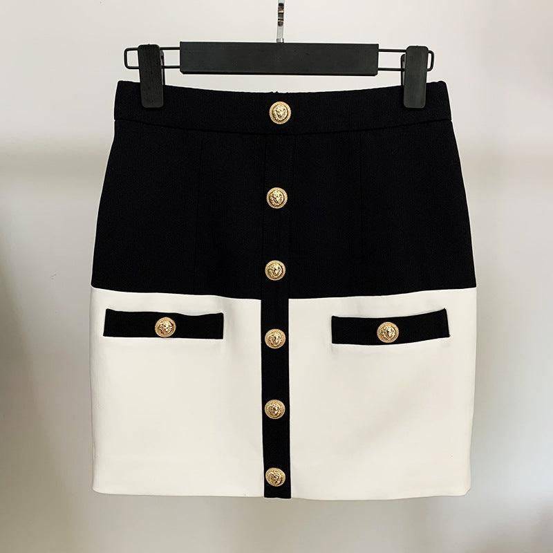 Corinne Two-tone Button Design Skirt - Hot fashionista