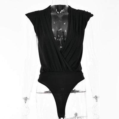 Alexia Turn Down Neck Solid Pleated Bodysuit - Hot fashionista