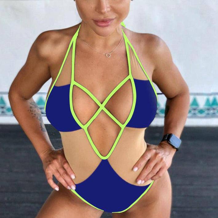 Areli Insert Mesh Contrast Binding One-piece Swimsuit - Hot fashionista