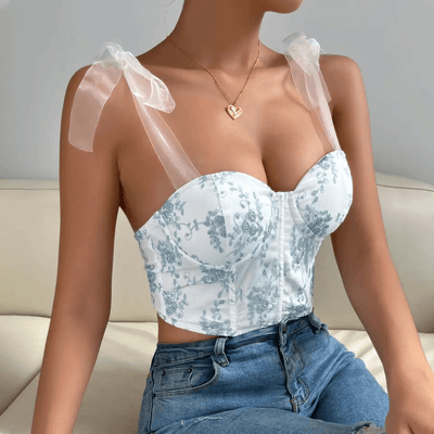 Hot Fashionista Josephine Ribbon Lace Up Floral Corset Top