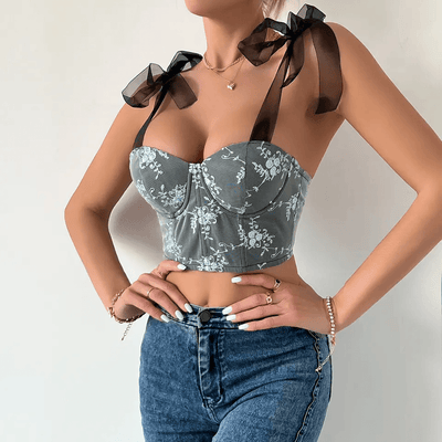 Hot Fashionista Josephine Ribbon Lace Up Floral Corset Top